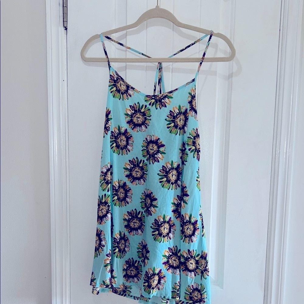 NWT Charms Fashion Turquoise Yellow Colorful Strappy Sunflower daisy Mini Dress